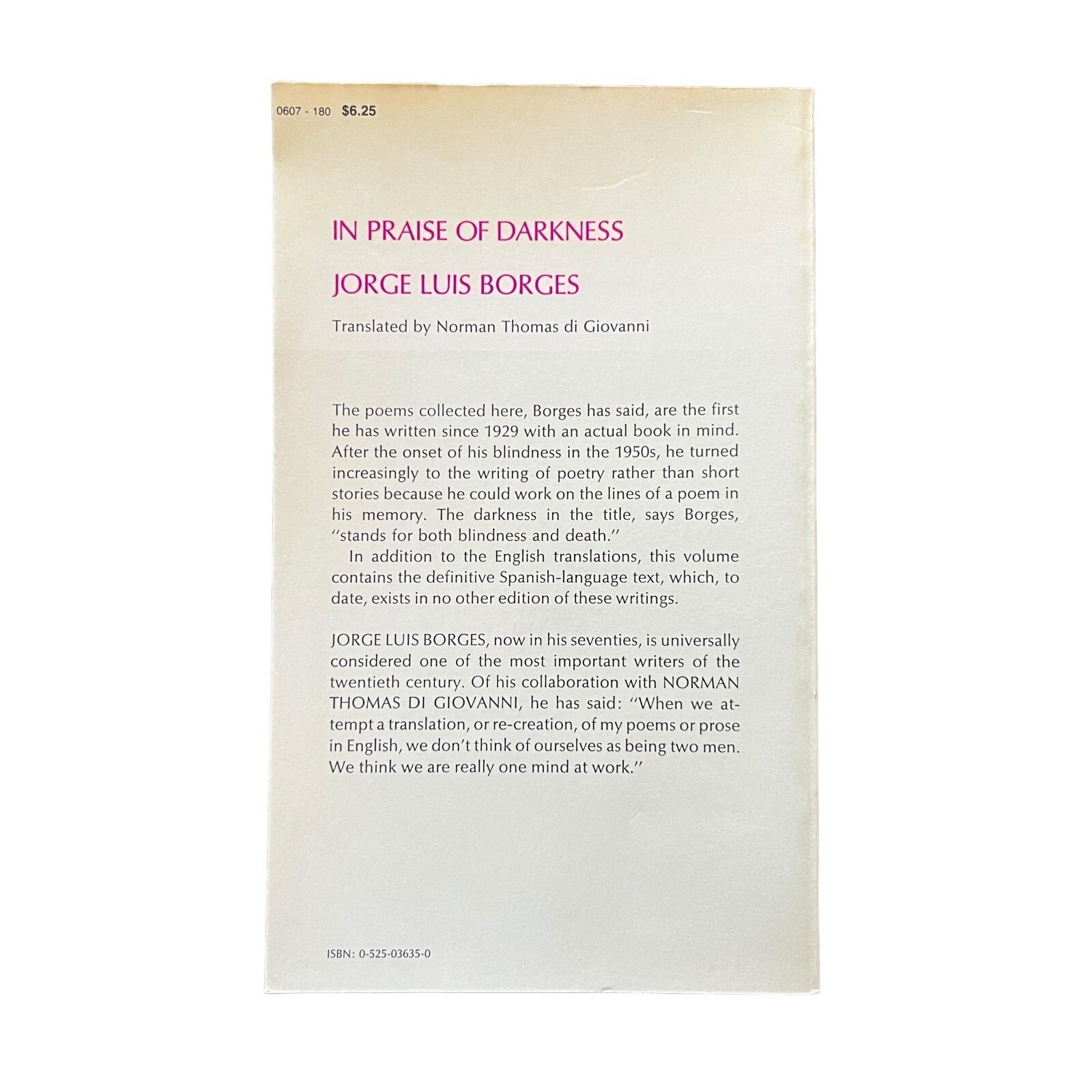 In Praise of Darkness by Jorge Luis Borges