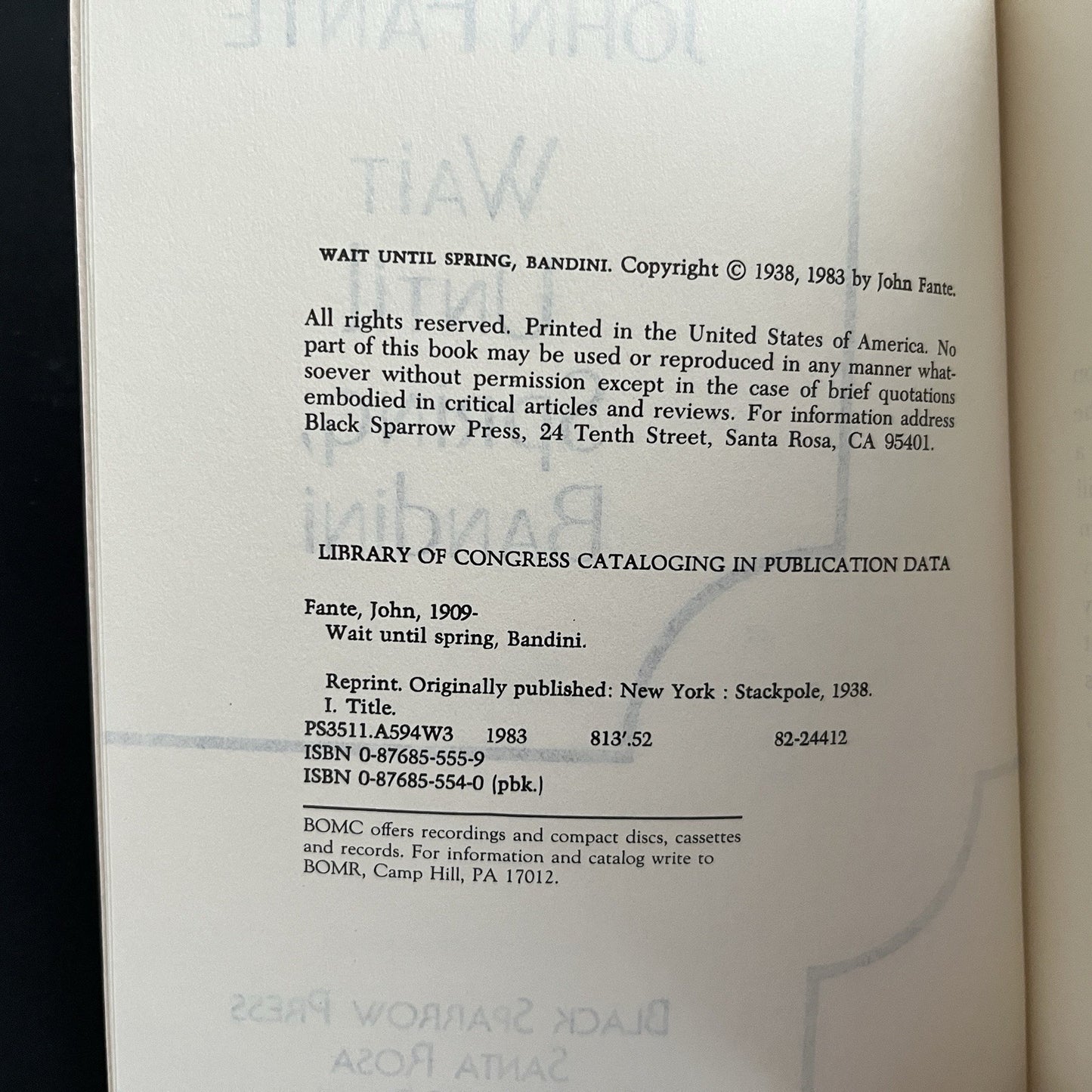 Wait Until Spring, Bandini by John Fante