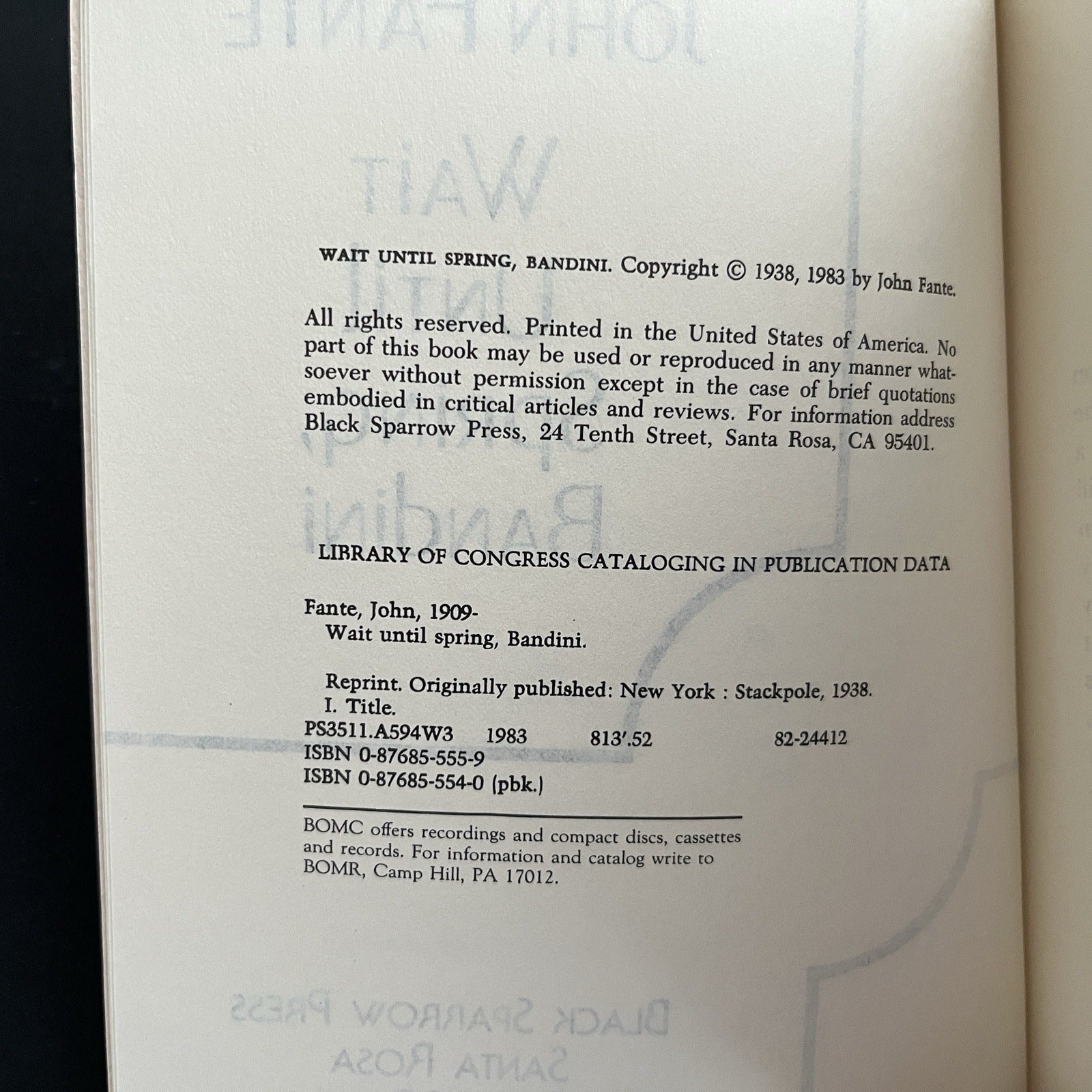 Wait Until Spring, Bandini by John Fante