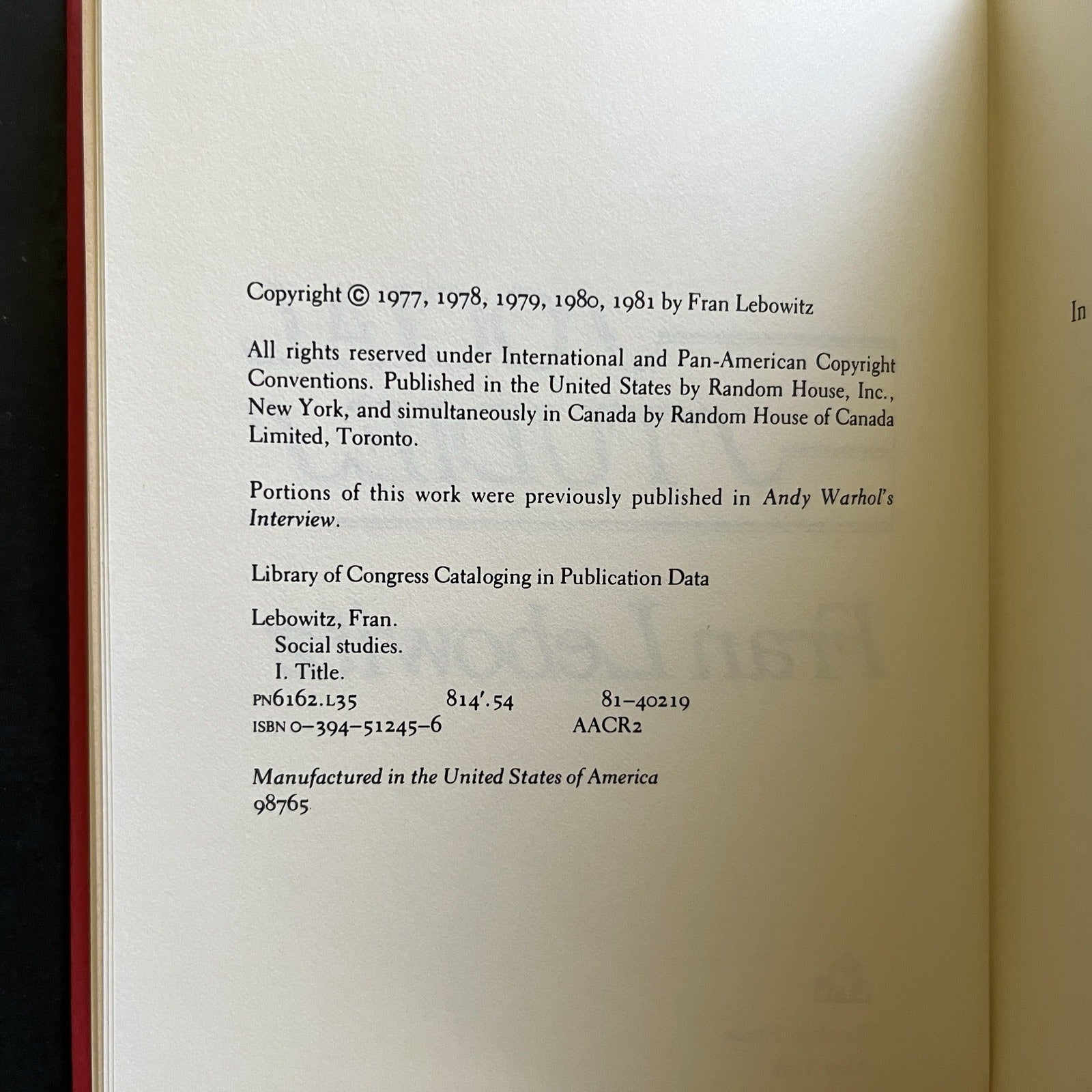 Social Studies by Fran Lebowitz