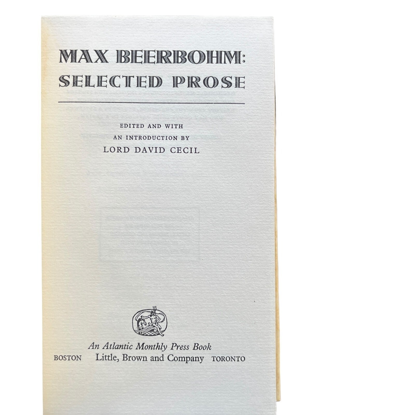 Max Beerbohm Selected Prose by David Cecil