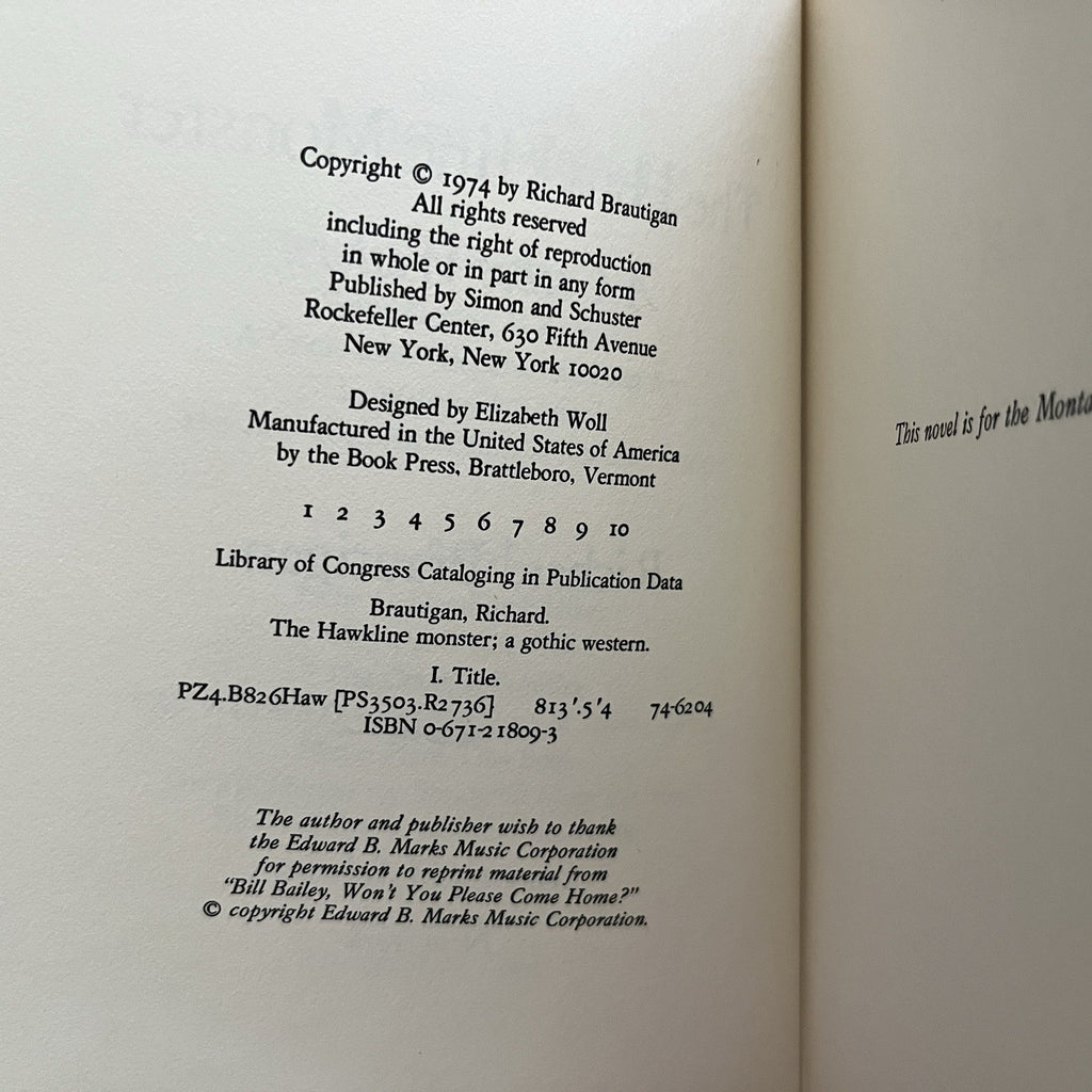 The Hawkline Monster: A Gothic Western by Richard Brautigan